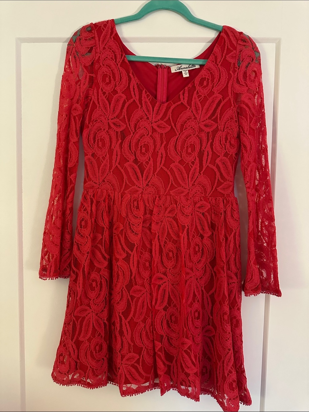 Red/Coral Lace Fit-and-Flare Party Dress